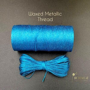 Waxed Metallic Thread, Macrame Cord, Aqua Blue,