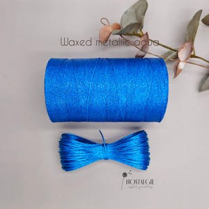 Waxed Metallic Thread, Macrame Cord, Aqua Blue,