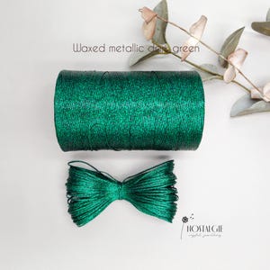 Macrame Waxed Metallic Cord, Metallic Thread Green