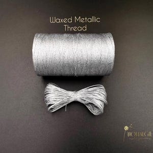 Macrame Waxed Metallic Cord, Silver Metallic Thread