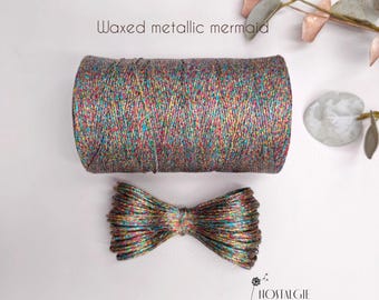 Metallic Macrame Cord, Waxed Metallic Thread, Mermaid