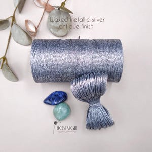 Metallic Thread, Macrame Waxed Cord, Antique Silver