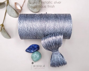 Metallic Thread, Macrame Waxed Cord, Antique Silver