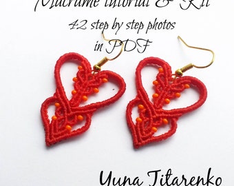Macrame Heard Earrings Pattern, PDF Macrame Tutorial