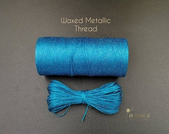 Waxed Metallic Thread, Macrame Cord, Aqua Blue,