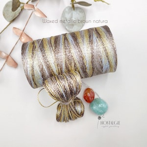 Waxed Metallic Cord 0,8mm for Macrame, Durable Shiny and Soft Polyester Thread for Jewelry, Beading, Leather Hand Sewing, Brown Nature