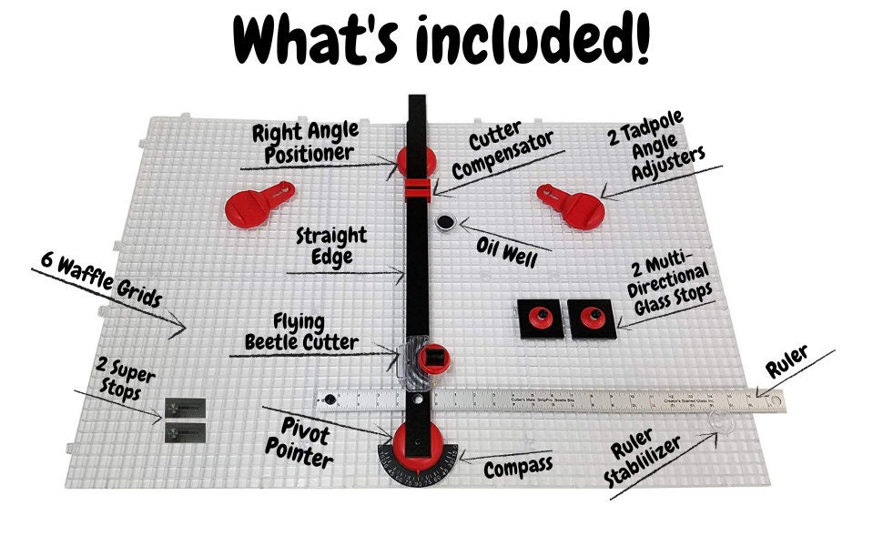  Creator's Ultra Beetle Bits Everything Glass Cutting System -  Complete with 6-Pack Waffle Grids and Push Button Flying Beetle Glass Cutter  Included - Made in The USA