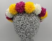 Flower Crown LED Light Up - Yellow, Pink, White with LED Lights - Ready to Ship - Renaissance Festival, Music Festival, Day of the Dead