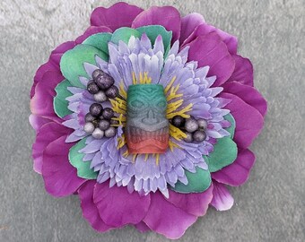 Flower Hair Clip - Flower Accessory - Purple and Teal Tropical Hair Clip - Tiki Flower - Hawaiian Hair Clip - Retro Pinup - Rockabilly