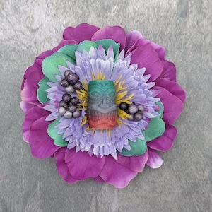 Flower Hair Clip - Flower Accessory - Purple and Teal Tropical Hair Clip - Tiki Flower - Hawaiian Hair Clip - Retro Pinup - Rockabilly