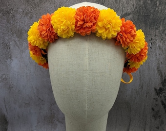 Flower Crown - Orange & Yellow Marigold Flowers - Ready to Ship - Marigold Crown, Frida Kahlo, Coco, Day of the Dead, Mexican Headband