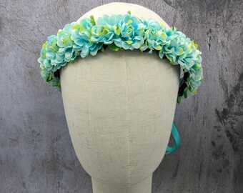 Flower Crown - Tropic Aqua Mini Roses - Ready to Ship - Easter, RenFest, Music Festival, Fairy Costume, Boho Bohemian Flower Crown Accessory
