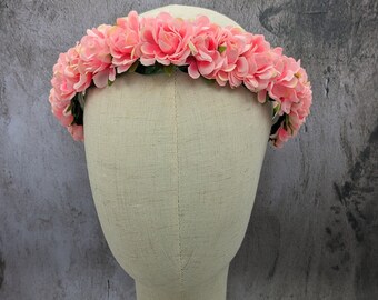 Flower Crown - Neon Pink Mini Roses - Ready to Ship - Baby Shower, RenFest, Music Festival, Easter, Wedding, Fairy , Bohemian Accessory