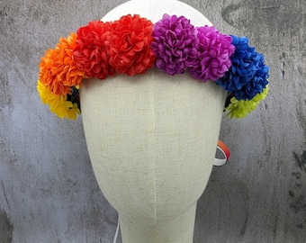 Rainbow Flower Crown - Rainbow Flowers - Ready to Ship - Music Festival, Pride, Fairy, Birthday, Halloween, Color Run, Harajuku Decora Kei