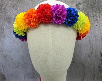Rainbow Flower Crown - Rainbow Flowers - Ready to Ship - Music Festival, Pride, Fairy, Birthday, Halloween, Color Run, Harajuku Decora Kei