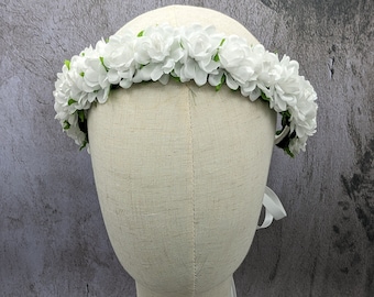 Flower Crown - White Mini Roses - Ready to Ship - RenFest, Music Festival, Christmas, Wedding, Valentine's Day, Boho Bohemian Accessory