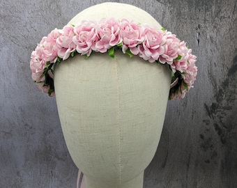Flower Crown - Light Pink Mini Roses - Ready to Ship - Baby Shower, RenFest, Music Festival, Easter, Wedding, Fairy , Bohemian Accessory
