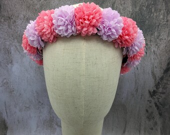 Flower Crown - Pink & Lavender Marigold Flowers - Ready to Ship - RenFest, Music Festival, Birthday Party, Baby Shower, Easter