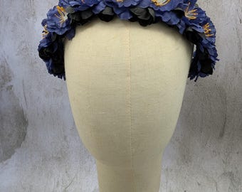 Navy Blue and Black Flower Crown - Ready to Chip - Cottagecore, Dark Fairy, Renaissance, RenFest, Fairy, Gothic Wedding, Flower Girl