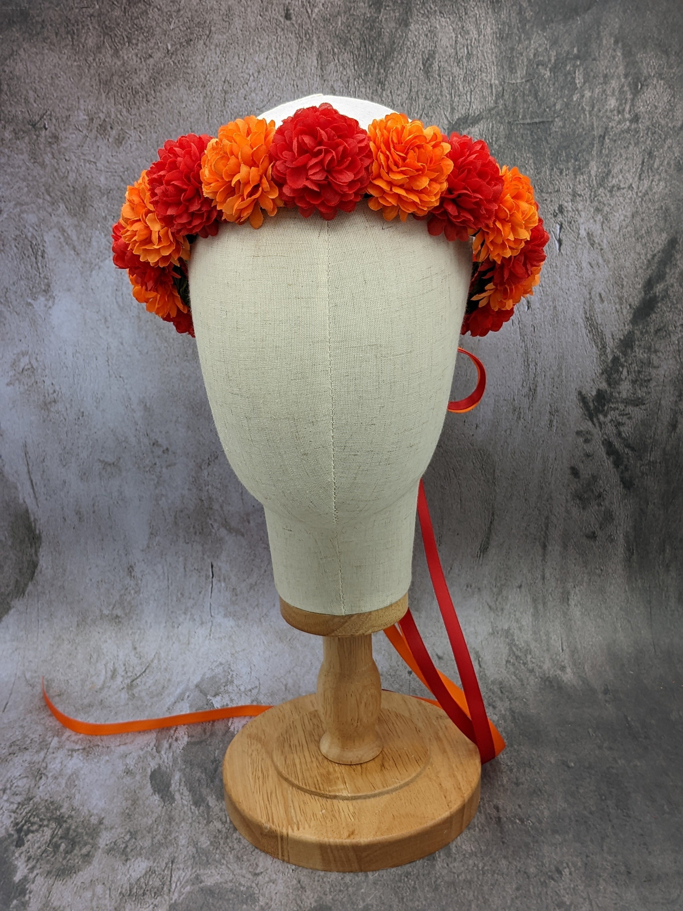Flower Crown - Red & Orange Marigold Flowers - Ready to Ship  display picture 3