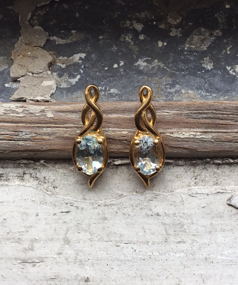 Infinity Art Drop Earrings in High Polish Gold Vermeil Gift for Her 0.80 cts Brand New 6x4mm Oval Natural Aquamarine