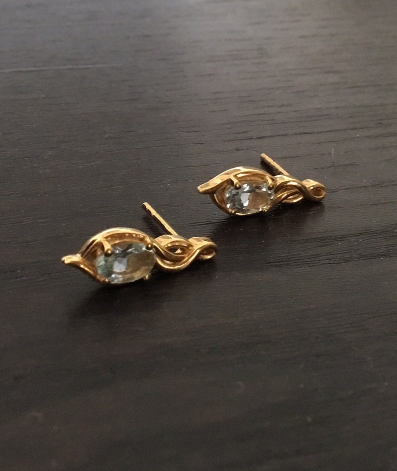 Infinity Art Drop Earrings in High Polish Gold Vermeil Gift for Her 0.80 cts Brand New 6x4mm Oval Natural Aquamarine
