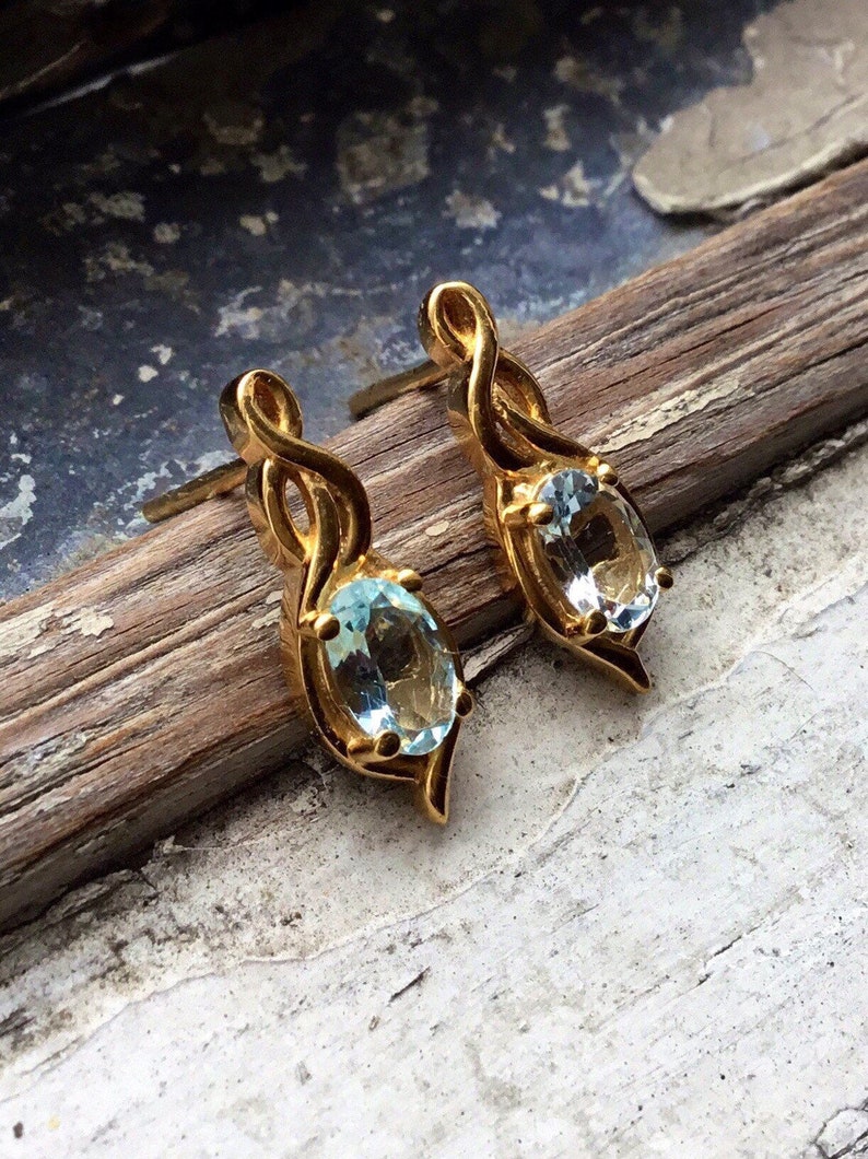 Infinity Art Drop Earrings in High Polish Gold Vermeil Gift for Her 0.80 cts Brand New 6x4mm Oval Natural Aquamarine