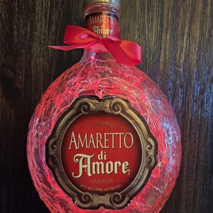 Amaretto di Amore Liquor bottle.  LED Battery operated lights.