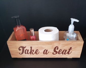 Wood Toilet Tank Box w/ Funny Sayings: "Take a Seat"