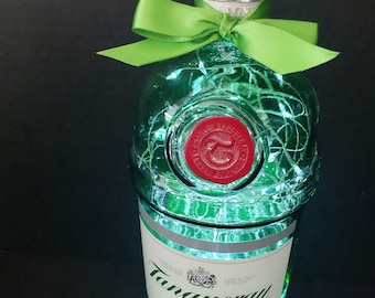 Tanqueray Gin Liquor bottle.  LED Battery operated lights. W/LED Lights