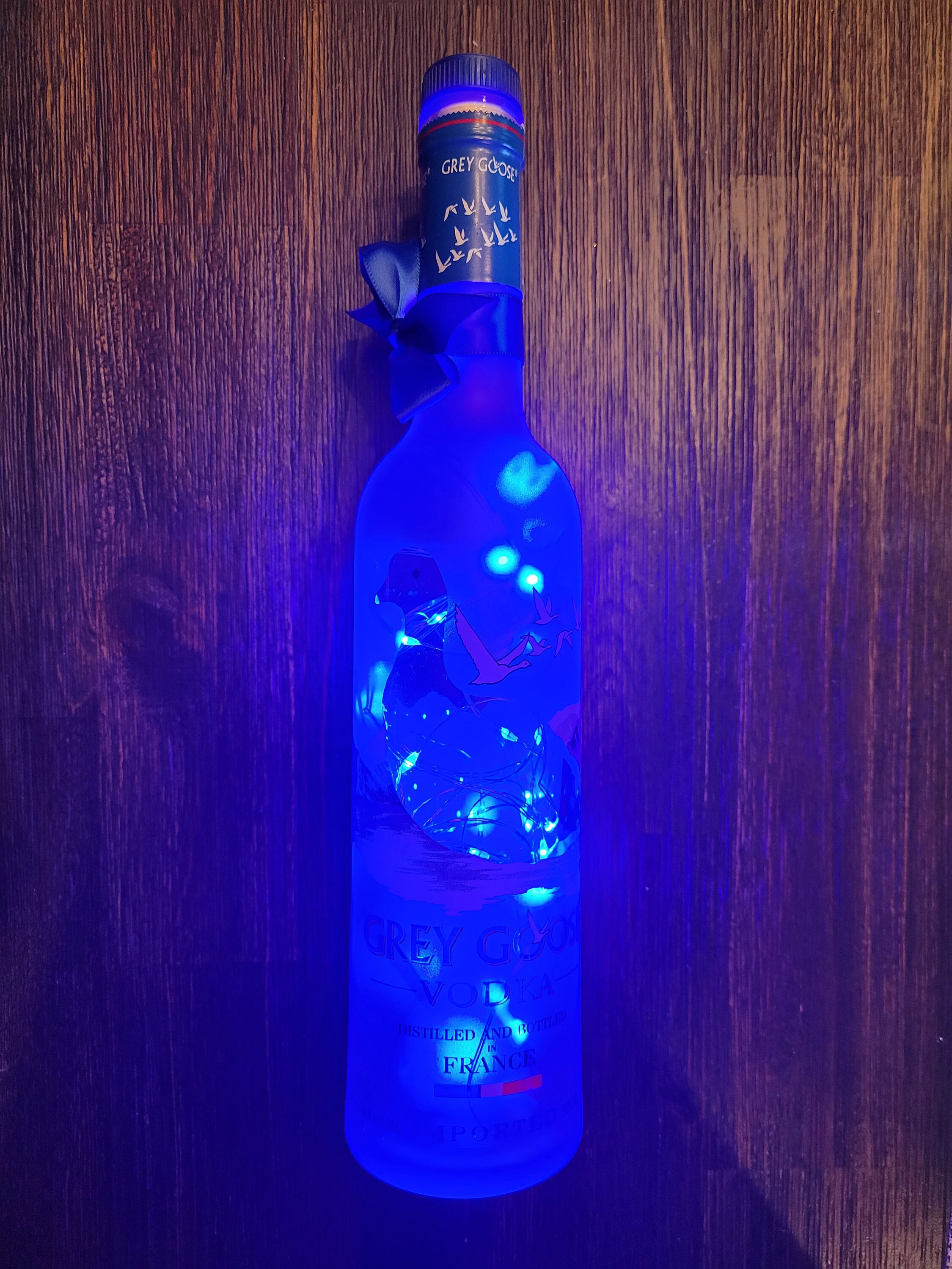 LIGHTED UP GREY GOOSE VODKA EMPTY GLASS BOTLE 375 ml w/cork stopper Lights
