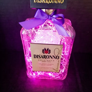 Disaronno Illuminated Liquor bottle.  LED Battery operated lights. Multiple Colors