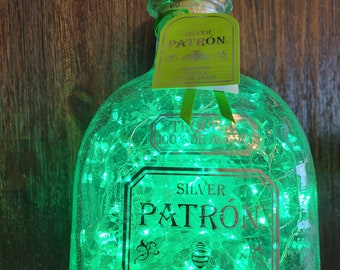 Jumbo Patron Silver. Tequila  bottle.  1.75L LED Battery operated lights. Green Lights