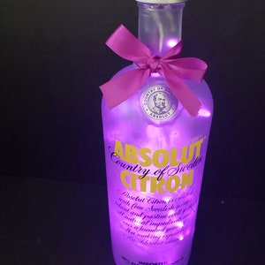 Absolute Citron Vodka Illuminated Liquor bottle.  LED Battery operated lights.