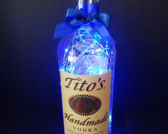 Tito Vodka  Liquor bottle.  LED Battery operated lights. Multi Light color options