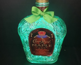Crown Maple Illuminated Liquor bottle.  LED Battery operated lights. Green Lights