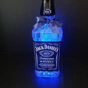 Jack Daniels Liquor bottle.  LED Battery operated lights. Multiple color Light options