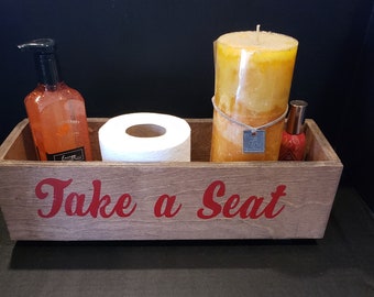 Wood Toilet Tank Box w/ Funny Sayings: "Take a Seat"