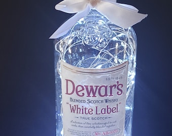 Dewars White Label Scotch.  LED Battery operated lights. White Lights