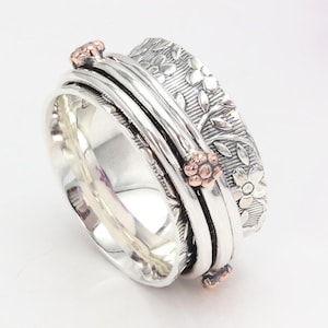 Handmade 925 Sterling Silver Triple Spinner Ring - Fidget Jewelry for Women, Gift for Her