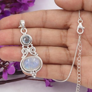 Moonstone Silver Necklace, Statement Rutilated Quartz Necklace, Blue Topaz Necklace, Women&#39;s Necklace, Citrine Gemstone Necklace, Best Gifts