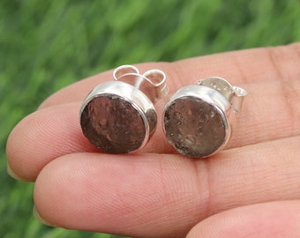 Colombianite Earrings, 925 Sterling Silver, Stud Earrings, Raw Gemstone Earrings, Colombianite Stud Earring, Tektite Earrings for Women