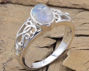 925 Sterling Silver Moonstone Ring | June Birthstone Gemstone Jewelry | Thoughtful Gift for Her