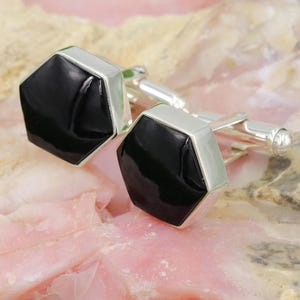 Gemelos de ónix negro en plata 925 / Joyería elegante hecha a mano para hombre