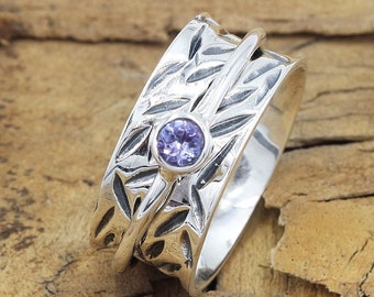 Fidget Spinner Tanzanite Ring, Sterling Silver Jewelry, Anxiety Relief, Mom Gift, Women's Ring