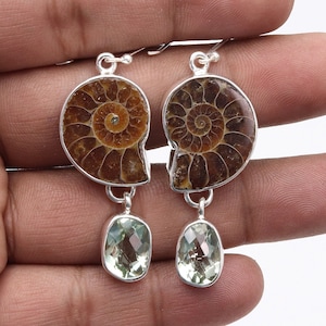 Boucles d&#39;oreilles ammonite, Boucles d&#39;oreilles améthyste, Argent sterling, Boucles d&#39;oreilles avec pierres précieuses, Boucles d&#39;oreilles en argent, Cadeau fait main, Boucles d&#39;oreilles pour femme, Cadeau pour elle