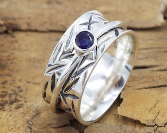 Sapphire Spinner Ring - a Stylish Fidget Ring for Anxiety Relief - Sterling Silver - Gift for Mom, Christmas Present