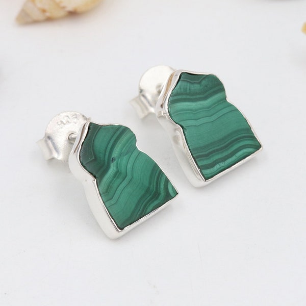 Malachite Earrings, Stud Earrings, Gemstone Studs, Silver Stud Earrings, Stud Earrings Women, Handmade Earrings, Mother's Day Gifts