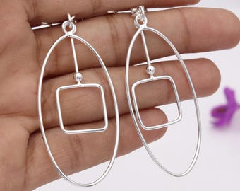 Handgjorda geometriska droppörhängen i 925 silver - Minimalistiska hängande smycken för kvinnor