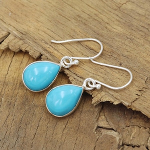 Handmade Turquoise Dangle Earrings, 925 Sterling Silver Earrings for Women, Boho Jewelry, Christmas Gift for Her